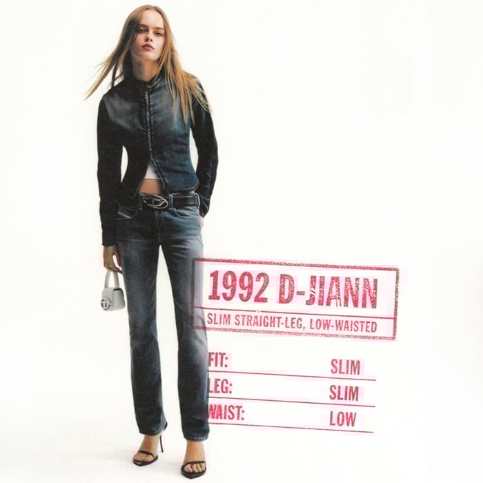 Woman wearing a pair of slim denim from Diesel